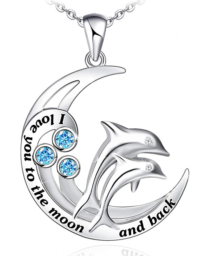 I Love You to The Moon and Back Necklace for Women 925 Sterling Silver Dolphin Necklace Jewelry Gifts for Women Mom Wife Girl