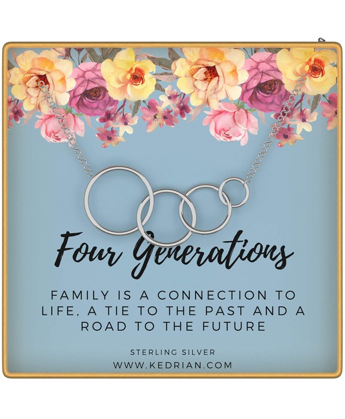 KEDRIAN Four Generations Necklace 925 Sterling Silver Great Grandma Gifts Grandmother Necklace 4 Generations Necklace for Grandma Grandma Gifts from Granddaughter Sterling Silver-Rhodium Plated