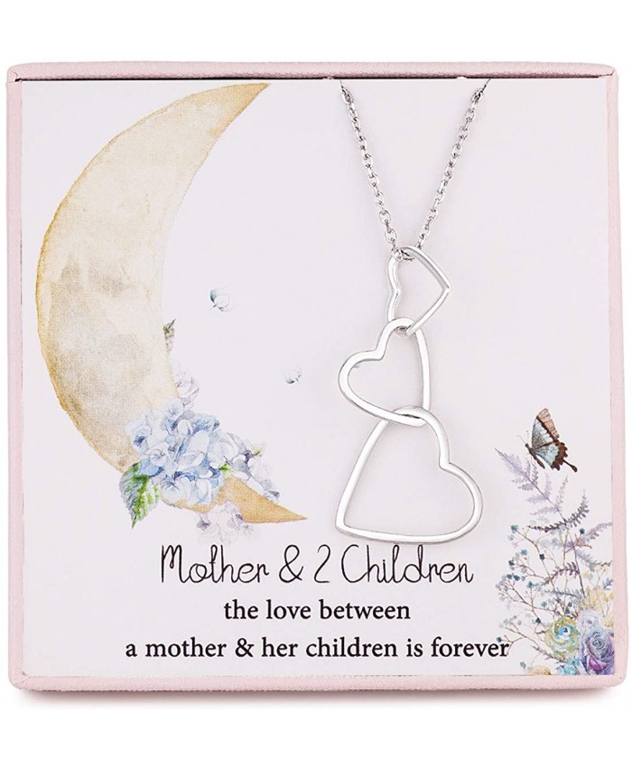 Mother 2 Children Necklace Birthday Gift For Mom Wife from Husband Son Daughter 925 Sterling Silver Three Interlocking Hearts Pendant Necklace Chain Adjust From 16 to 21 Long Extender