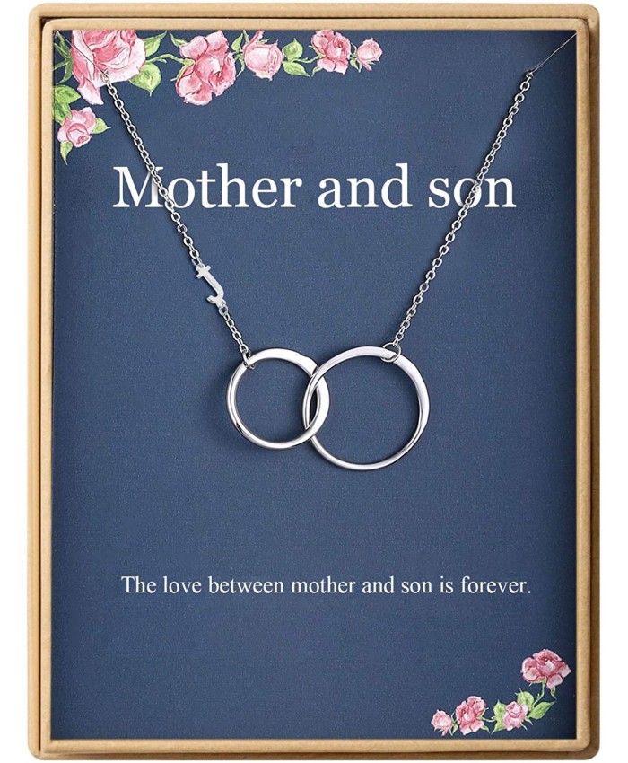 Mother and Son Necklace Initial Two Interlocking Infinity Double Circles Letter J Alphabet Necklace for Women