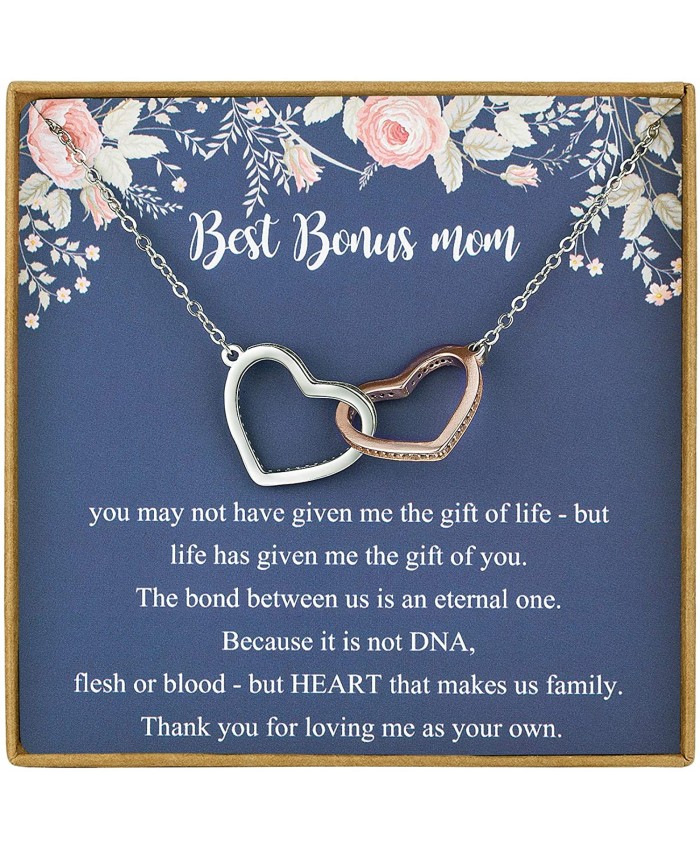 NOREGRET Bonus Mom Necklace Mother in Law Gifts Stepmother Gifts Sterling Silver Interlocking Heart Necklace for Stepmother Mother in Law Gifts from Daughter in Law Adoption Gifts
