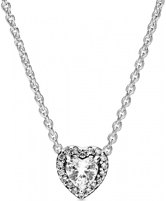 Pandora Jewelry Elevated Heart Cubic Zirconia Necklace in Sterling Silver 17.7