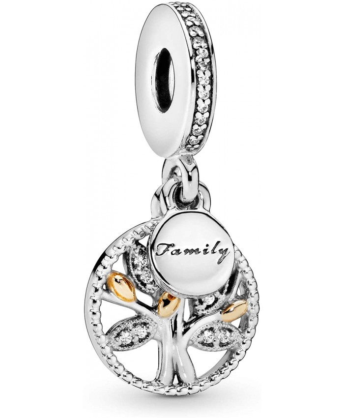 Pandora Jewelry Sparkling Family Tree Dangle Cubic Zirconia Charm in Sterling Silver and 14K Yellow Gold