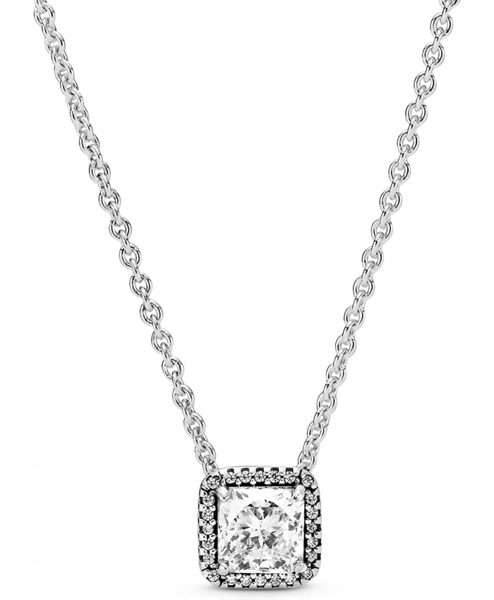 Pandora Jewelry Square Sparkle Halo Cubic Zirconia Necklace in Sterling Silver 17.7
