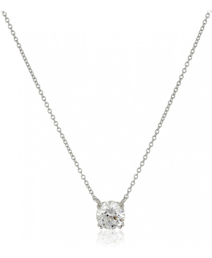 Platinum Plated Sterling Silver Solitaire Pendant Necklace set with Round Cut Swarovski Zirconia 2 cttw 18