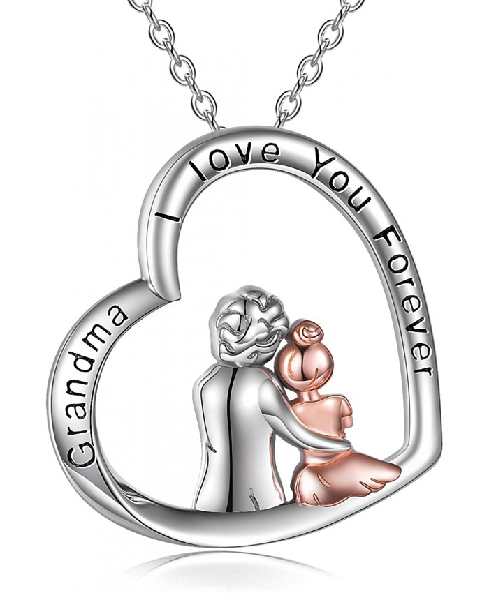 POPLYKE Grandma Necklace Gifts for Grandma Sterling Silver Grandma Granddaughter Love Heart Necklace Mothers Valentines Birthday Jewelry Gifts for Women Grandma Necklace