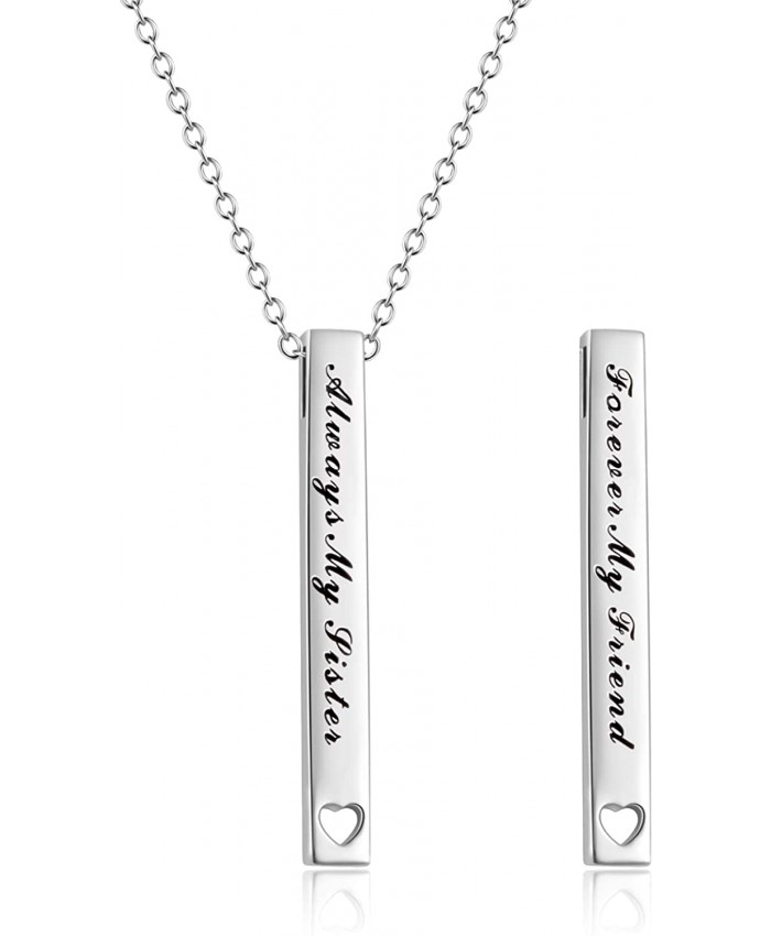 Sister Gifts from Sister Sterling Silver Always My Sister Forever My Friend Bar Pendant Necklace Jewelry Birthday Gifts for Sisters
