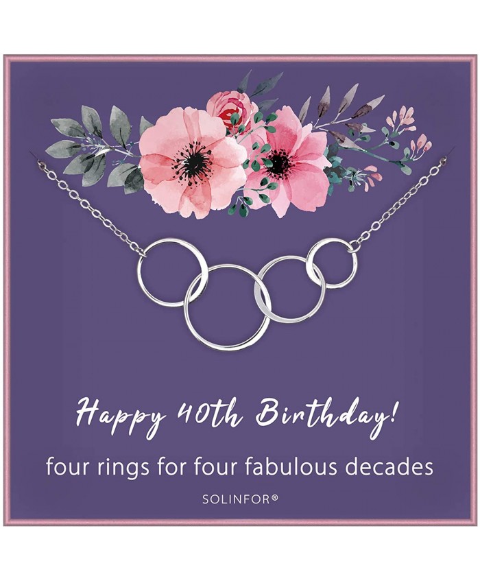 SOLINFOR 40th Birthday Gifts for Women - Sterling Silver Necklace with Gift Wrapping Card - Four Circle for Her 4 Decade - 40 Years Old Jewelry Gift Idea