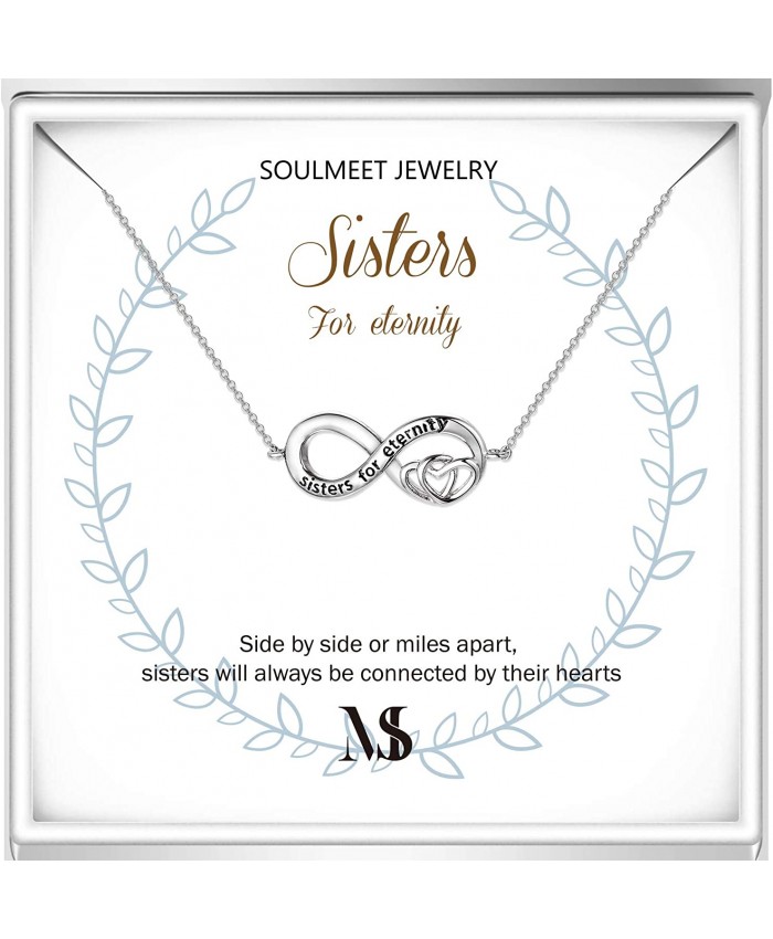 SOULMEET Sisters For Eternity Necklace Gifts From Sister Sterling Silver Infinity Hearts Necklace for Women Christmas Mother's Day Birthday Classic Jewelry Gifts for Sister Infinity
