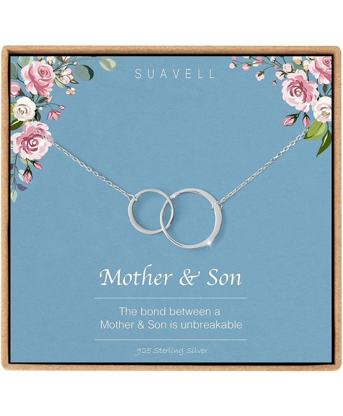 Suavell Mother Son Necklace. Sterling Silver Double Circle Necklace for Women. Mothers Day Gifts from Son. Mother Son Gifts for Mom and Sentimental Mom Birthday Gifts. Interlocking Circle Necklace Jewelry