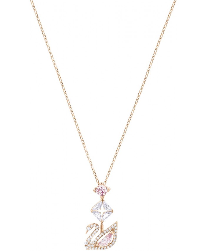 Swarovski Dazzling Swan Collection Women's Necklace Brilliant Pink and White Crystals with Rose-Gold Tone Plated Chain and Swan Motif Pendant