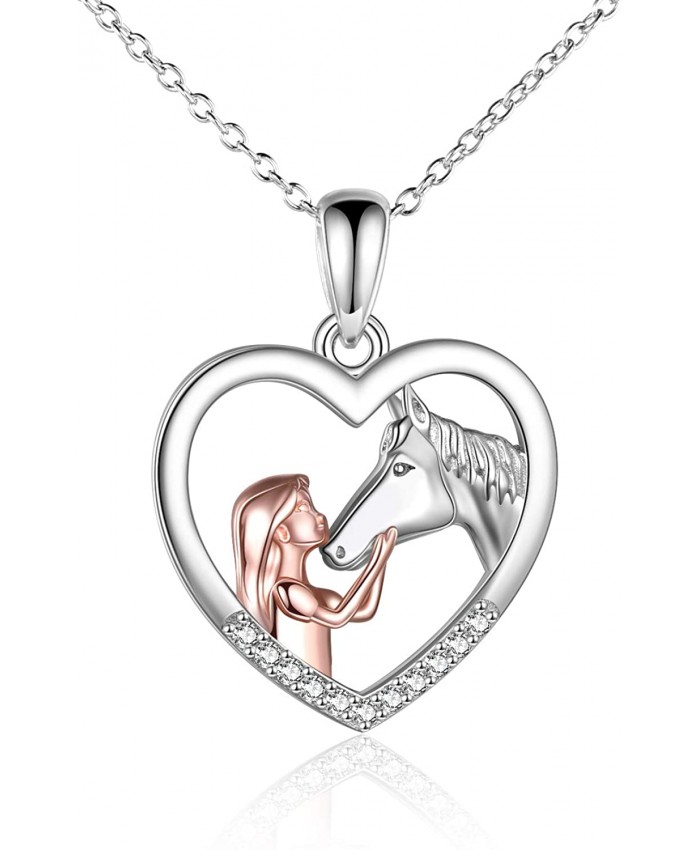 YFN Horse Pendant Necklace Sterling Silver Girls with Horse Gift For Women Girls Horse with Girl Necklace Rose Girls with Horse Necklace A- White Horse Necklace