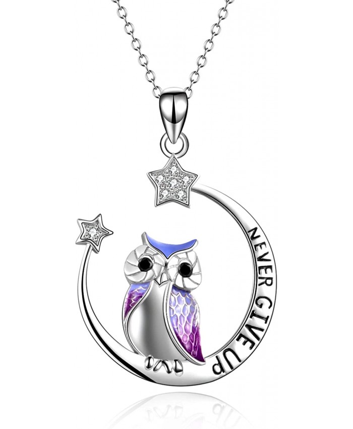 YFN Owl Necklace Inspirational Jewelry Sterling Silver Never Give Up Owl Gifts Moon Star Necklace for Women Girls