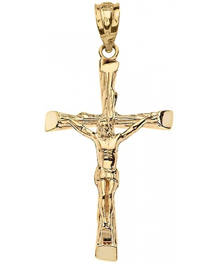 10k Yellow Gold Jesus on the Cross Crucifix Textured Pendant - Large