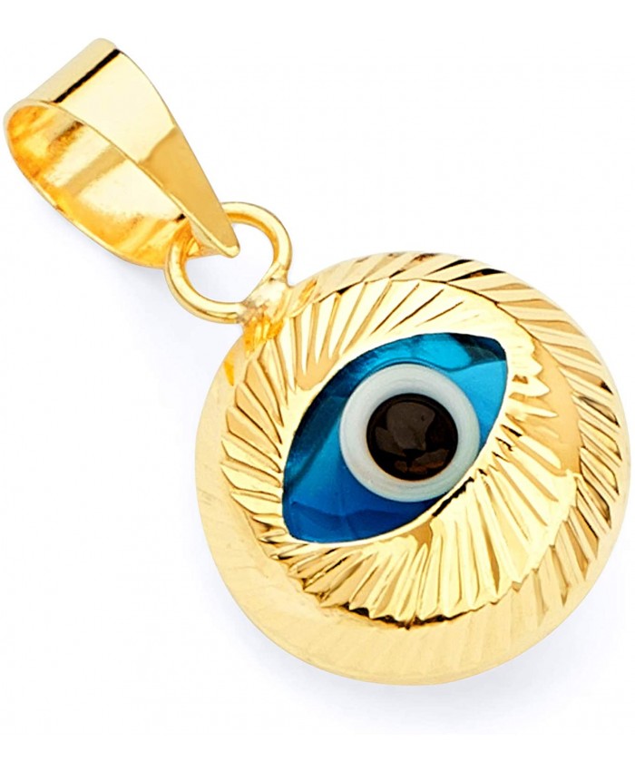 14k REAL Yellow Gold Evil Eye Fluted Charm Pendant The World Jewelry Center