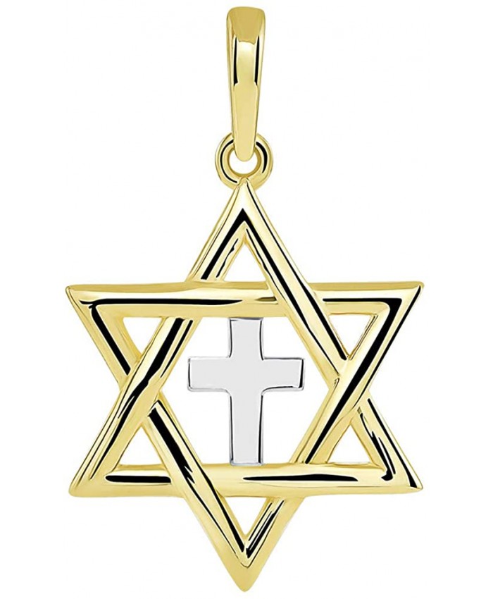 14k Yellow Gold Jewish Star of David with Religious Cross Judeo Christian Pendant Small JewelryAmerica