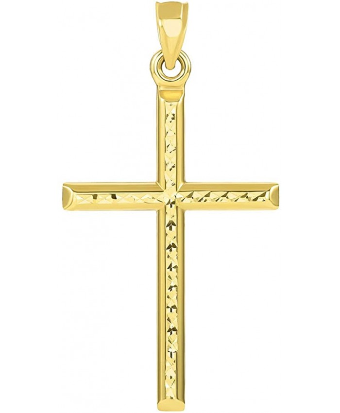 14k Yellow Gold Textured Religious Classic Tube Cross Pendant JewelryAmerica