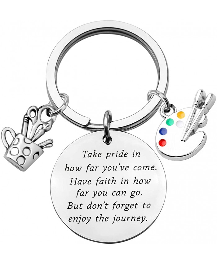 Artist Paint Palette Keychain Artist Inspiration Gift Art Student Grauduation Gift Painter Gifts Paint Brush Keychain Art Palette Charm Take Pride in How Far You Have Come silver