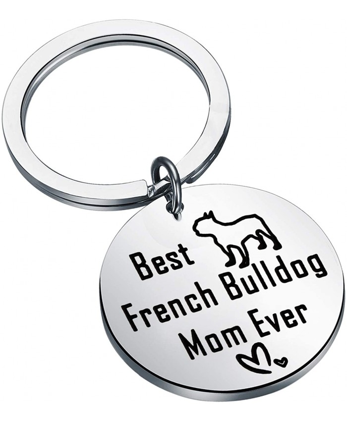 BEKECH French Bulldog Gifts Funny Bulldog Dog Mom Gift Best French Bulldog Mom Ever Keychain Frenchie Gift for Dog Lovers Dog Owners Silver