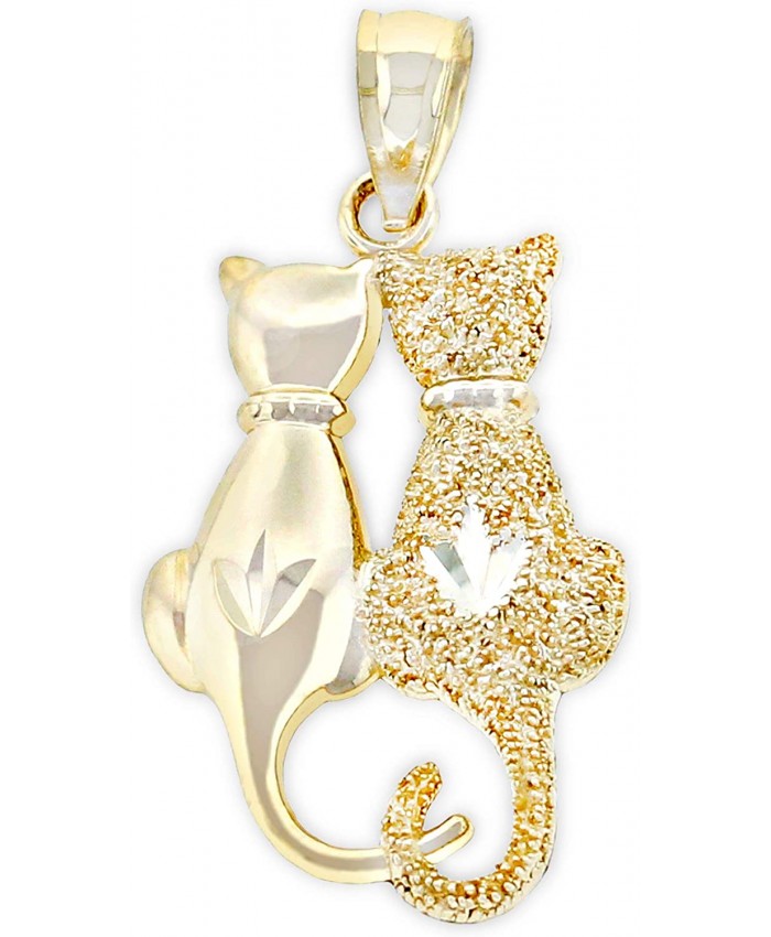 Charm America - Gold Sitting Cats Charm - 10 Karat Solid Gold - Cat Jewelry