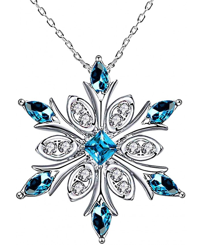 Elensan Women's 925 Sterling Silver Blue Crystals Snowflake Pendant Fashion Necklace Collarbone Chain