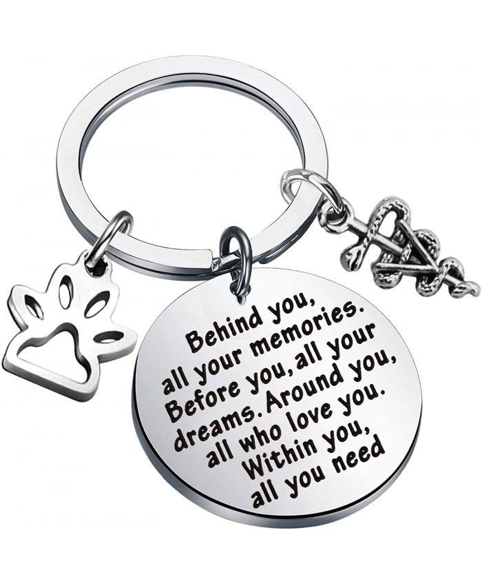 FEELMEM Future Veterinarian Keychain Veterinary Student Gift Behind You All Memories Before You All Your Dream Keychain Vet Tech Jewelry Veterinary School Graduation Gift Veterinarian Keychain