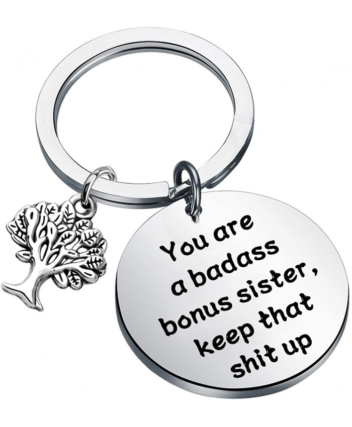 FEELMEM Stepsister Gifts Bonus Sister in Law Keychain You are a Badass Bonus Sister Keep That Shit Up Friendship Jewelry Gift for Stepsister Bonus Sister You are
