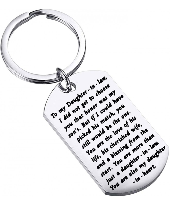 FEELMEM to My Daughter-in-Law Keychain I Did Not Get to Choose You That Honor was My Son's Wedding Gift Daughter-in-Law Jewelry from Mother in Law Father in Law Silver