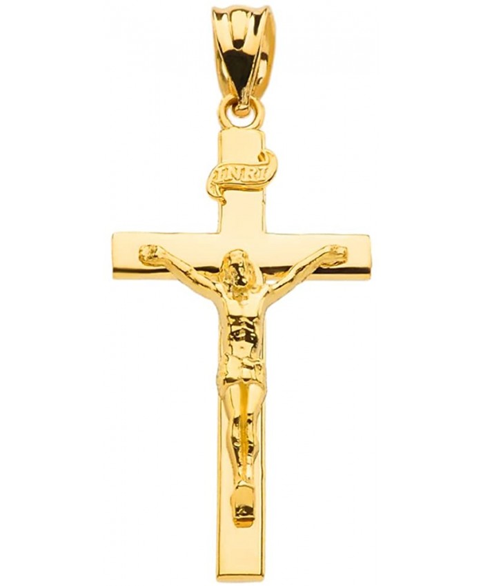Fine 10k Gold Linear Cross INRI Crucifix Charm Pendant