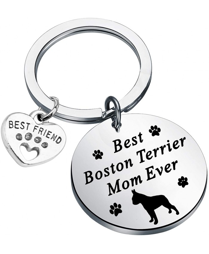 FUSTMW Dog Owner Gifts Best Boxer Boston Terrier Golden Retriever Mom Ever Keychain Gift Dog Lover Gifts Paw Print Jewelry Animal Pet Owner Rescue Gift Boston mom ky