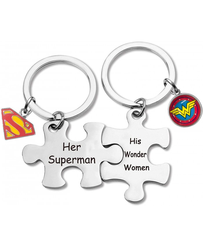 G-Ahora Her Superman His Wonder Woman Puzzle Keychain Couple Keychain Gift for Girlfriend Boyfriend
