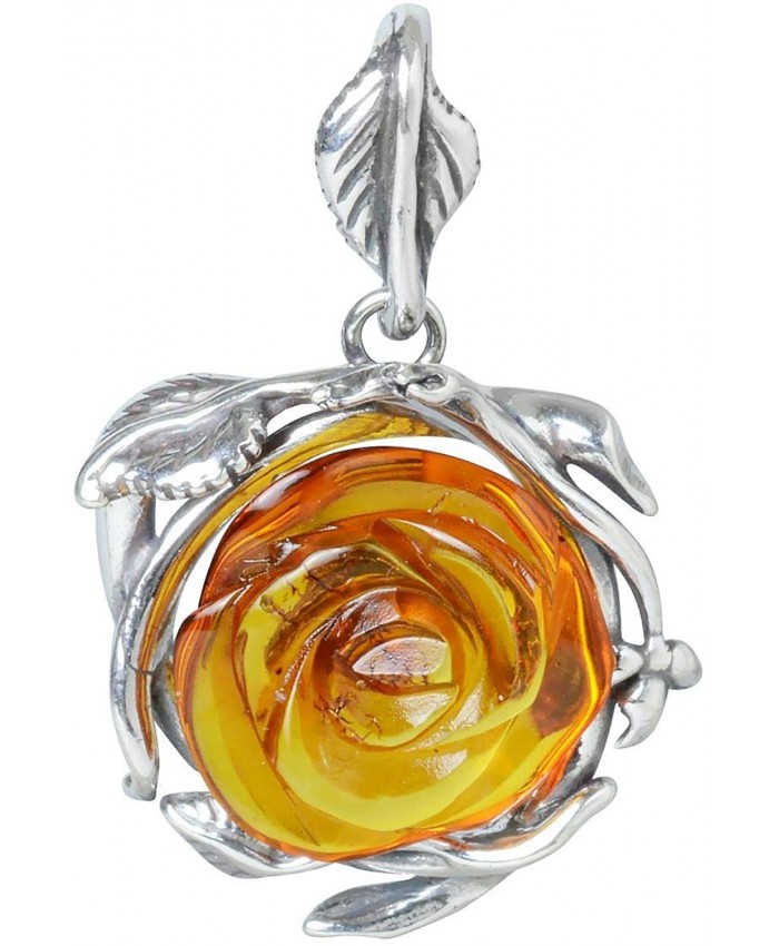 HolidayGiftShops Sterling Silver and Baltic Amber Pendant Rose