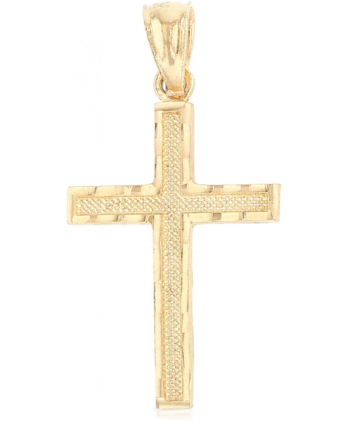 Ioka - 14K Yellow Gold Cross Religious Charm Small Thin Pendant For Necklace or Chain