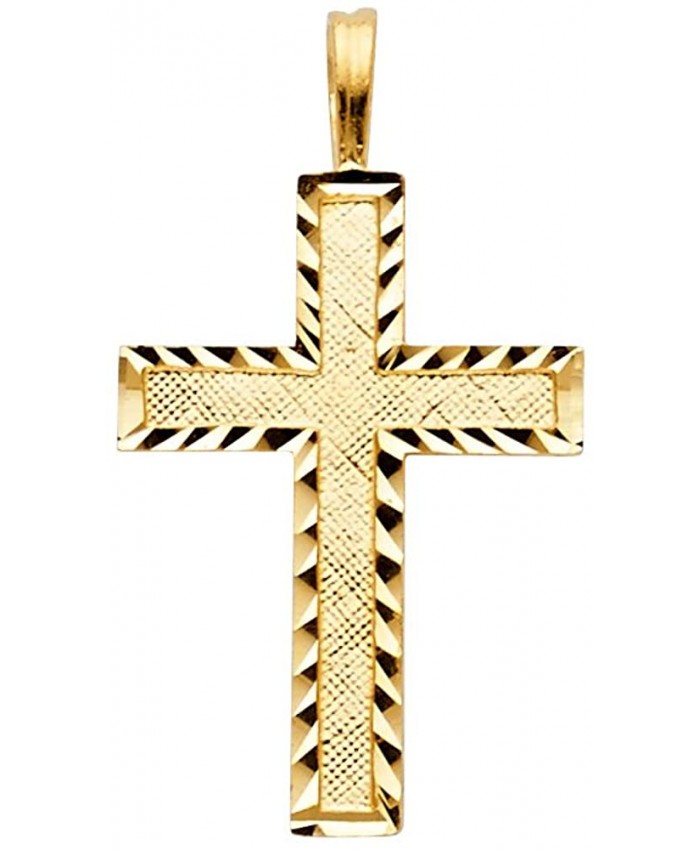 Ioka - 14K Yellow Gold Small Religious Thin Cross Charm Diamond Cut Pendant For Necklace or Chain