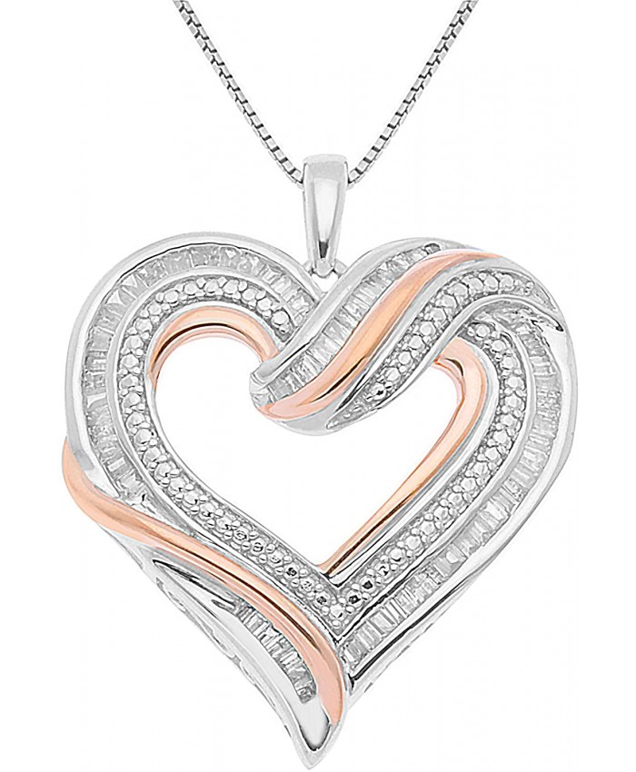 JewelExclusive Sterling Silver two-tone 1 2 CTTW Diamond Open Heart Pendant
