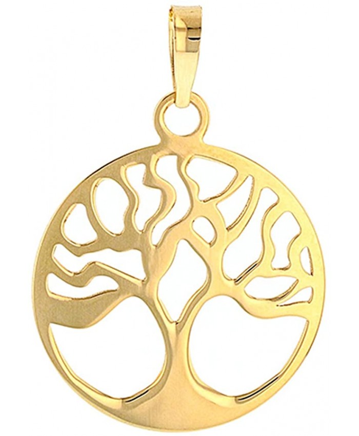 JewelryAmerica Solid 14k Gold Simple Round Tree of Life Charm Pendant JewelryAmerica