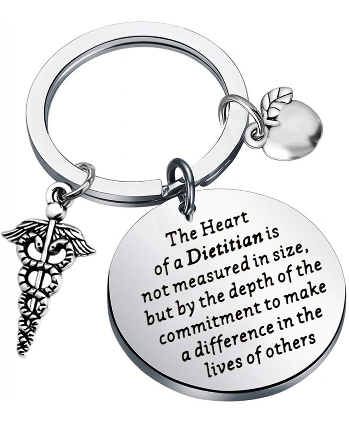 LQRI Dietitian Gift Dietitian Thank You Gift The Heart of A Dietitian Is Not Measured In Size Keychain Nutritionist Gift Registered Dietitian Gift Food Teacher Appreciation Gift silver