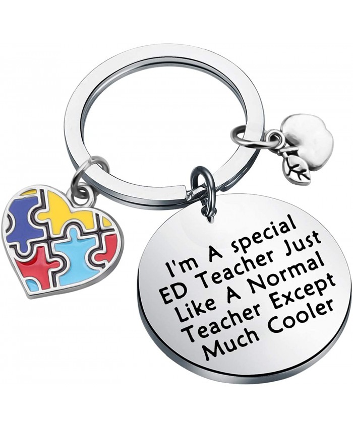 LQRI Special Education Teacher Gifts Autism Teacher Gift Autism Puzzle Piece Heart Charm Keychain Autistic Gift for Autism Awareness Educator SPED Teacher sliver