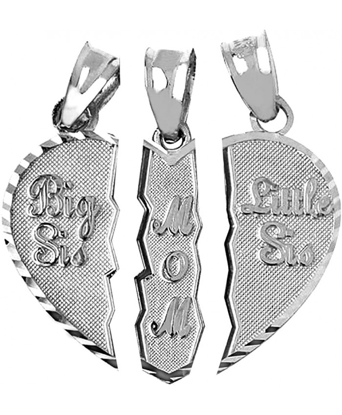 Mother's Jewelry Textured Sterling Silver 3-Piece Mom and Daughters Breakable Heart Necklace Pendant Broken 3 Pieces Claddagh Gold