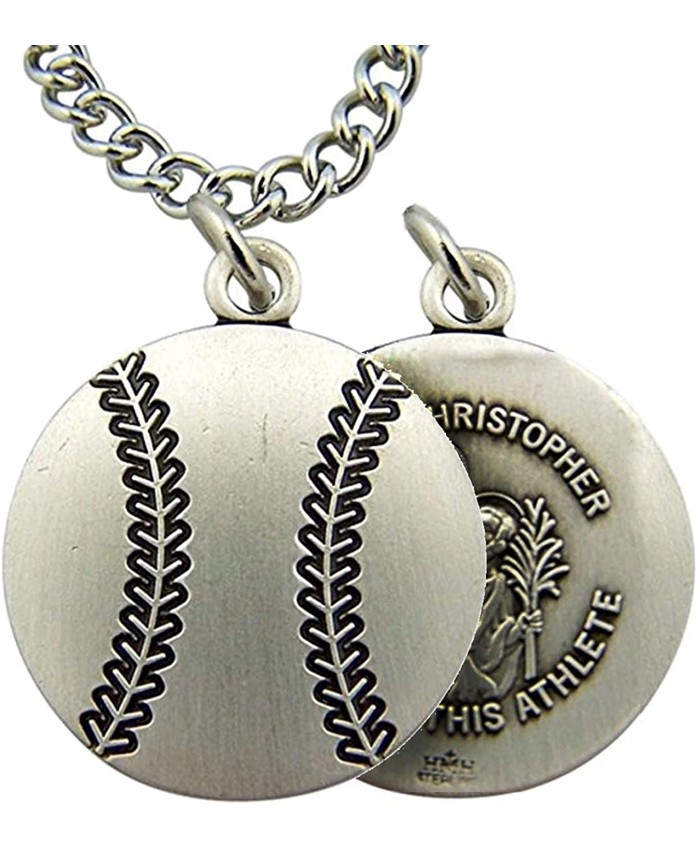 Religious Gifts Sterling Silver Baseball Medal with Saint Christopher Protect This Athlete Back 1 Inch