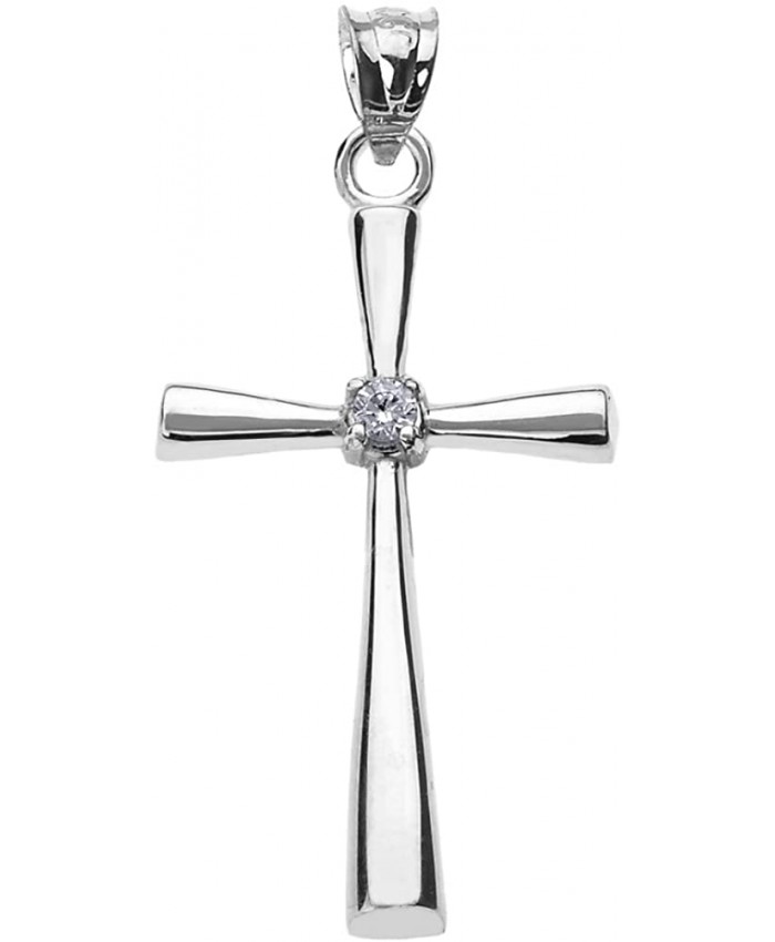 Religious Jewelry by FDJ Solitaire Diamond Cross Pendant in 10k White Gold