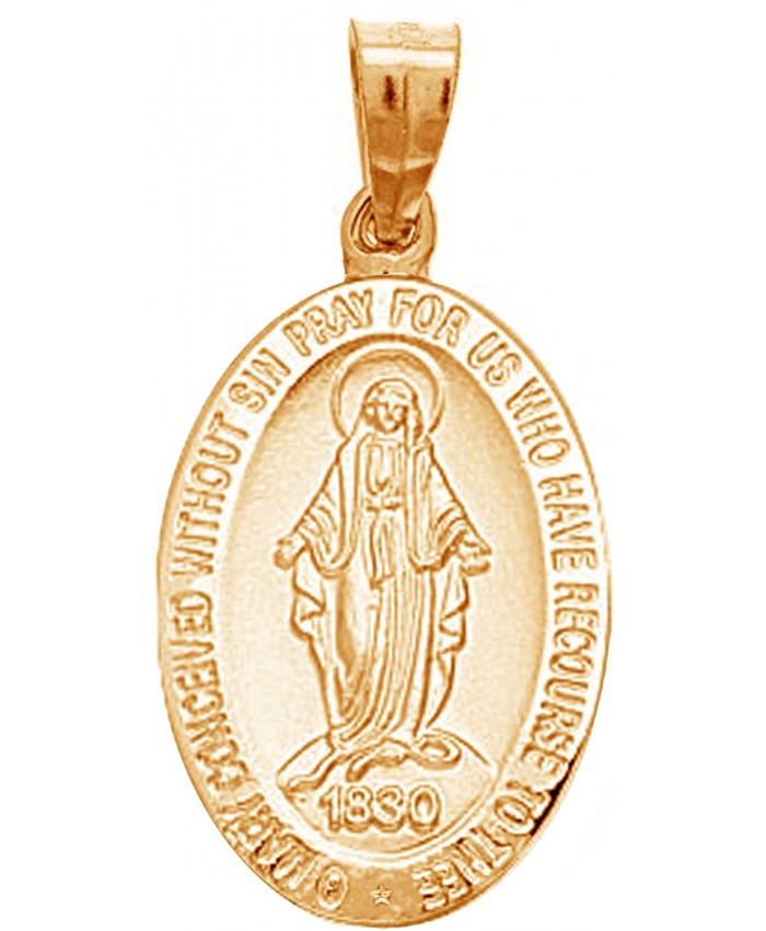Ritastephens 14k Yellow Gold Small Miraculous Virgin Mary Medal Charm Pendant Only