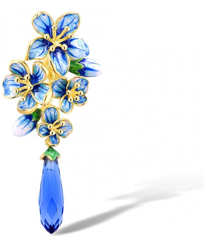 Santuzza Blue Flower Gold Plating Pendant Genuine 925 Sterling Silver Gorgeous Dangle Glass Handmade Enamel Dangle Jewelry For Women
