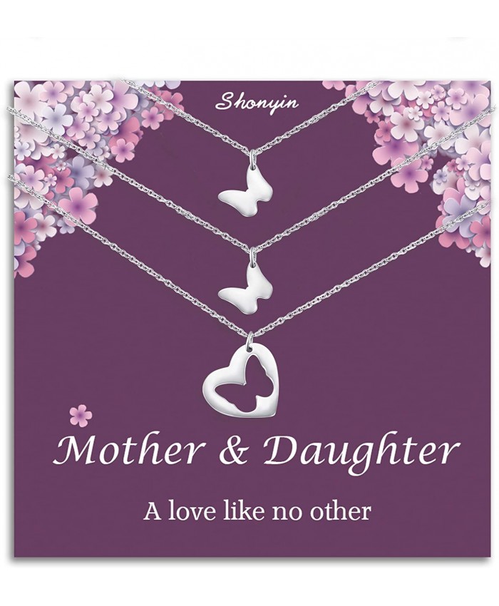 Shonyin Mother Daughter Butterfly Matching Necklace Set for 3 Mother'Day Christmas Birthday Valentines Jewelry Gifts for Mom Women