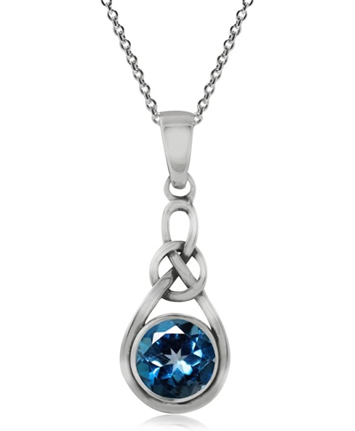 Silvershake 1.08ct. Genuine London Blue Topaz 925 Sterling Silver Celtic Knot Pendant with 18 Inch Chain Necklace SilverShake