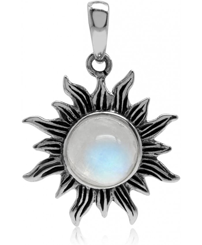 Silvershake Natural Moonstone 925 Sterling Silver Sun Ray Inspired Solitaire Pendant