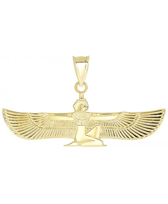 Solid 10k Yellow Gold Egyptian Winged Goddess Isis Charm Pendant