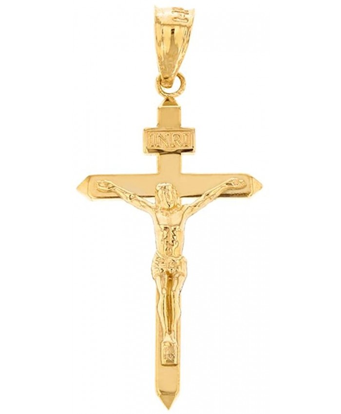 Solid 10k Yellow Gold Linear Cross INRI Crucifix Charm Pendant 1.15