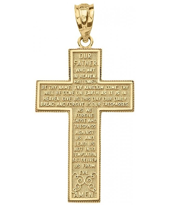 Solid 10k Yellow Gold Our Father Lord's Prayer Cross Pendant