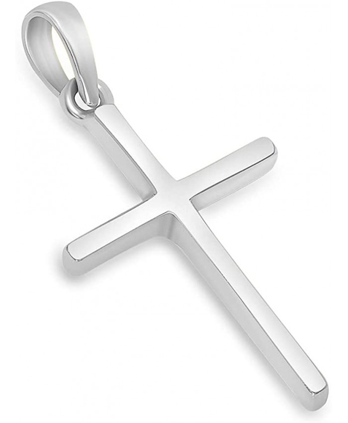 Solid 14k White Gold Classic Christian Cross Charm Pendant JewelryAmerica